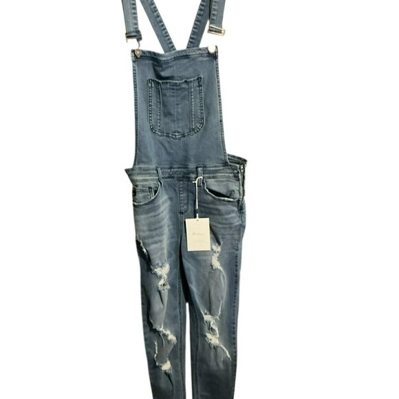 Kancan Overalls Women Small Blue Denim Jumpsuit Pants Distressed Retro Comfy Y2K - Picture 1 of 6